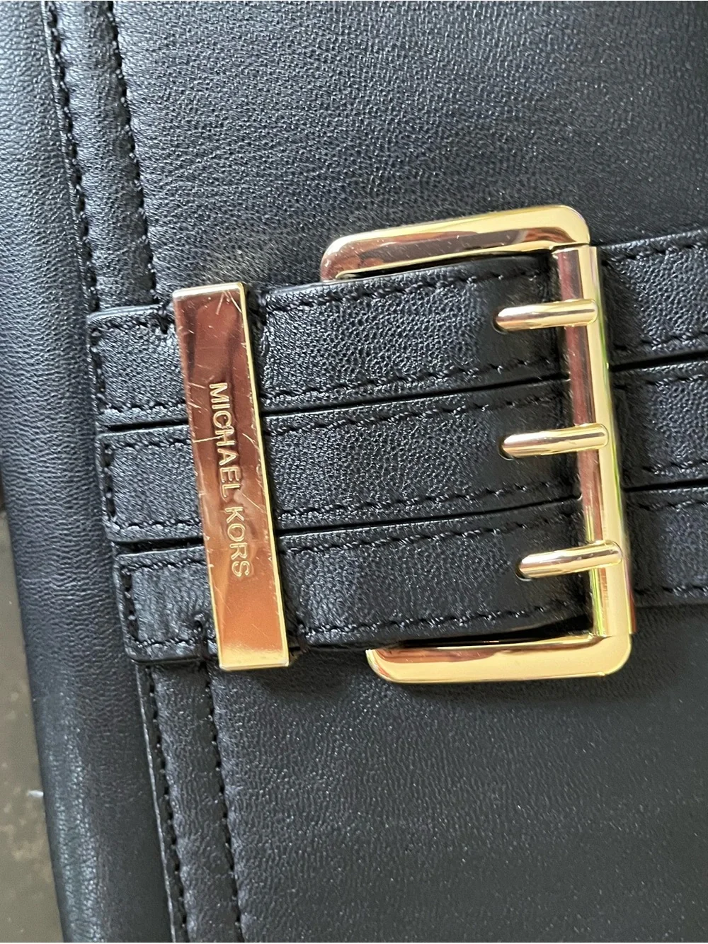 Vintage Michael Kors Black Leather Buckle Continental Wallet with Gold Hardware
